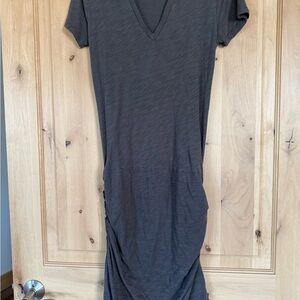 V-Neck Ruched Gray Dress